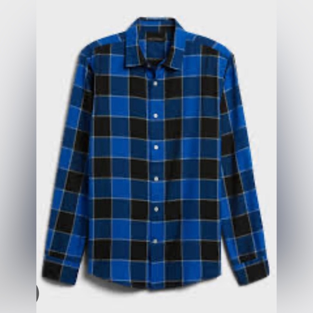 NWT Banana Republic SLIM FIT COTTON TENCEL SHIRT Blue Black Size M